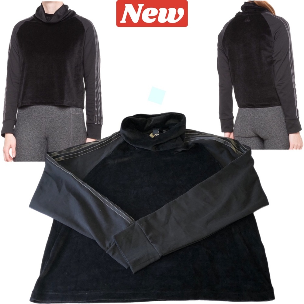 ➕🆕♻️ adidas Sport ID Plus Velour Funnel Neck Black Top 628